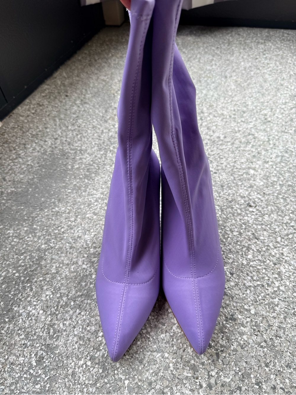 Purple Pointed-Toe Stretch Sock Boots - Women
